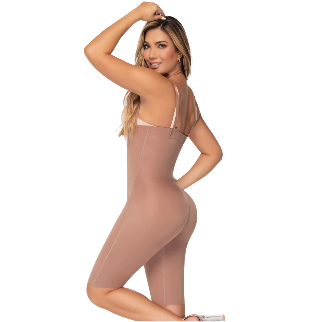 Body colombiano sin costuras con control de abdomen – Colección Premium | Tirantes desmontables, largo hasta la rodilla, cremallera frontal y en la entrepierna