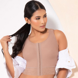 Post-surgical bra with 3 row hook and eye front closure