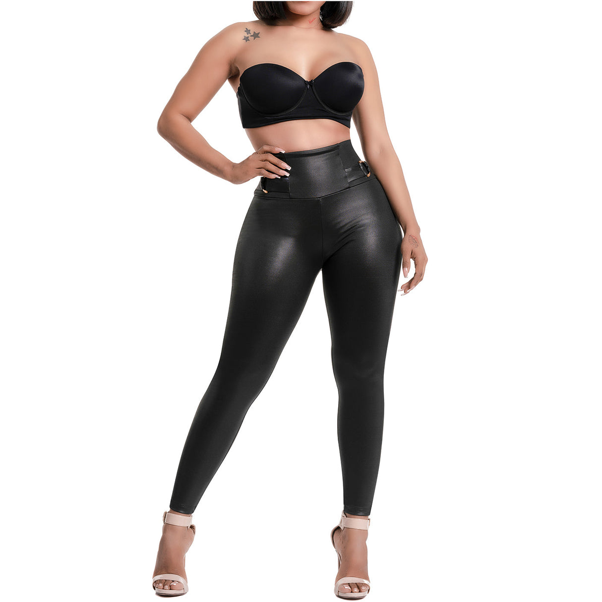 Colombian leggings for woman in black leather. - ETP Fashion