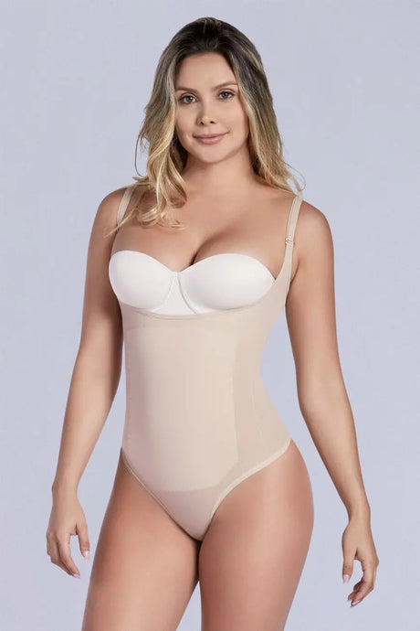 Thermal Open Bust Thong Bodysuit Shaperlove